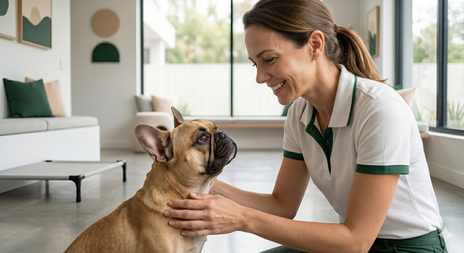 Cachorro feliz em um quarto confortável